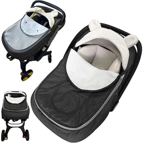 Car Seat Cover Baby, 2 in 1 Carseat Cover for Winter - Cold Weather Canopy Cover for Baby Seat or Stroller with Warm Thickened Fabric, Black