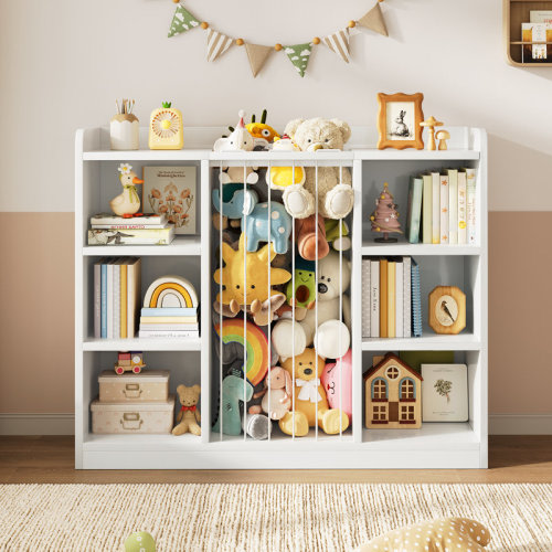 Trinx 35.8"H Toys Storage Organizer with Stuffed Animal Storage, 6-Cube Wooden Kids Bookcases for Bedroom, Playroom, Living Room | Wayfair