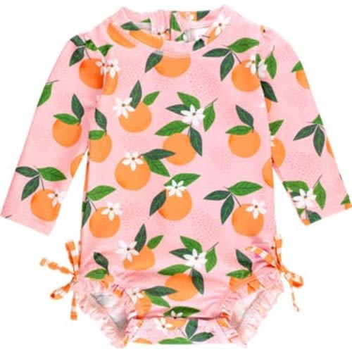 Baby Girls Long Sleeve UPF50+ One Piece Rash Guard, 0-3M
