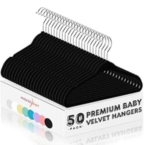 HOUSE DAY Velvet Baby Hangers 50 Pack, Premium Children's Hangers for Baby, Infant & Toddler Clothes, Durable Non Slip Baby Felt Hangers Black, 11 Inch Baby Hangers for Closet, Ideal for Everyday Use