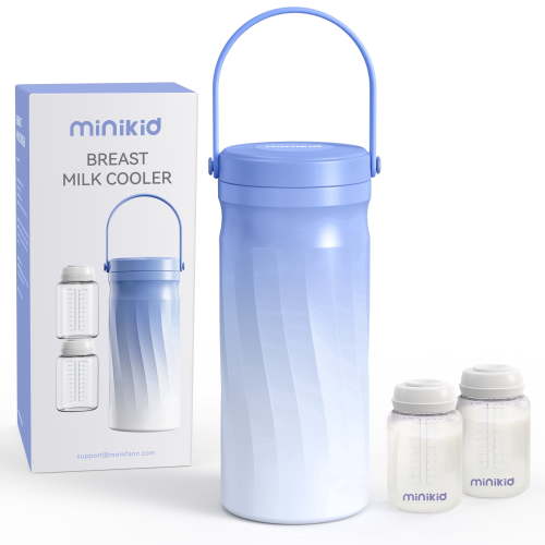 Minikid 20oz Portable Breast Milk Cooler,24H+ Extended Outdoor Cooling,Travel Breastmilk Chiller with 2 Milk Bottles,Purple
