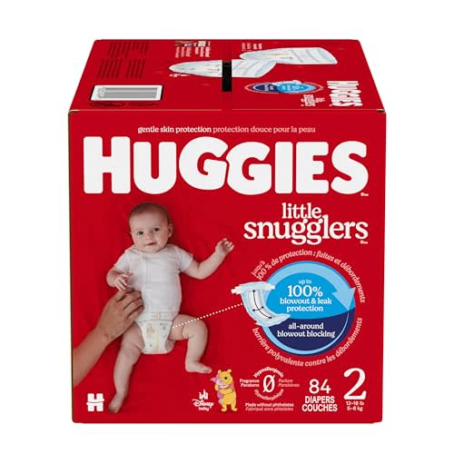 Huggies Size 2 Diapers, Little Snugglers Baby Diapers, Size 2 (12-18 lbs), 84 Count, Packaging May Vary