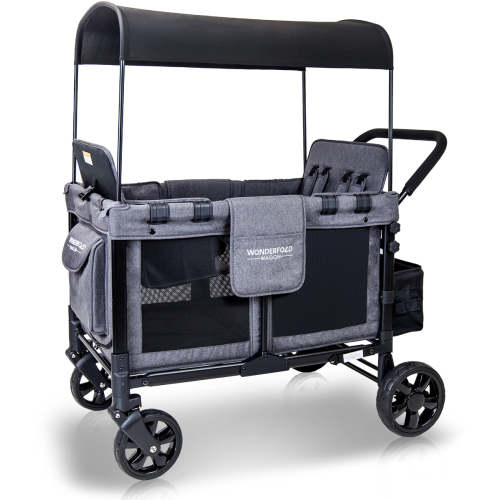 WonderFold OPEN BOX W4 Original Quad (4 Seater) Stroller Wagon - Gray