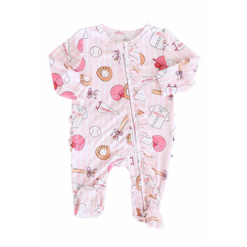Ballpark Babes Ruffle Zipper Footie | Caden Lane