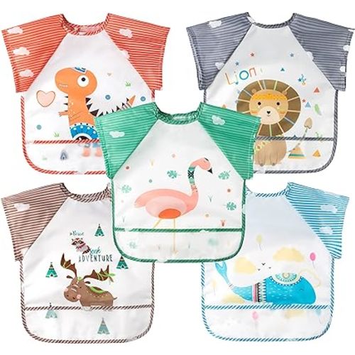 R HORSE 5Pcs Cute Animals Short Sleeved Bib for Baby Toddlers Infants