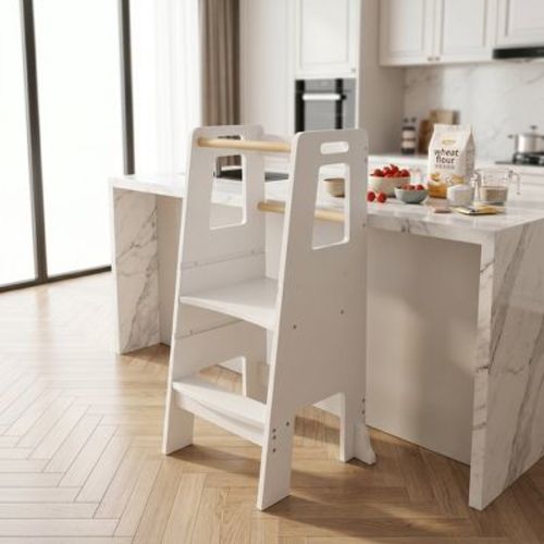 Toddler Learning Tower, Adjustable Height Kids Kitchen Step Stool with Removable Safety Rail, Anti-Tip Montessori Standing Tower for Kitchen Counter