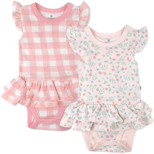 HonestBaby Romper and Ruffle Bodysuit Dress 100% Organic Cotton for Infant Baby and Toddler Girls
