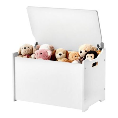 Wooden Toy Box Chest with Backrest, Kids Toy Organizer Storage Bench with Safety Hinge for Boys Girls Toddlers