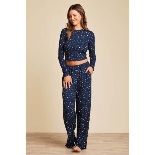 Ultra Soft Rib Lettuce Hem Wide Leg Pant