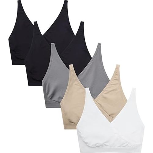 Suekaphin 5pack Nursing Bra Maternity Bra Breastfeeding Sleeping/Sleep Bra Pregnancy Women's Seamless Bralette Wirefree