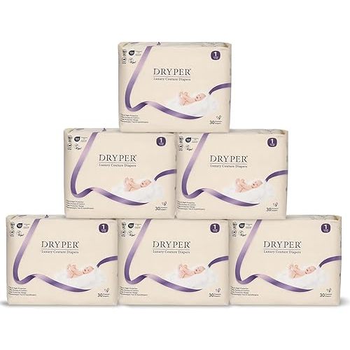 Baby Diaper,DRYPER Disposable Diaper Newborn Nappies Size 1 (3-5kg), 3D Leak Guards & Wetness Indicator, Ultra-Soft & Thin,Fast Water Absorption, 180 Nappies