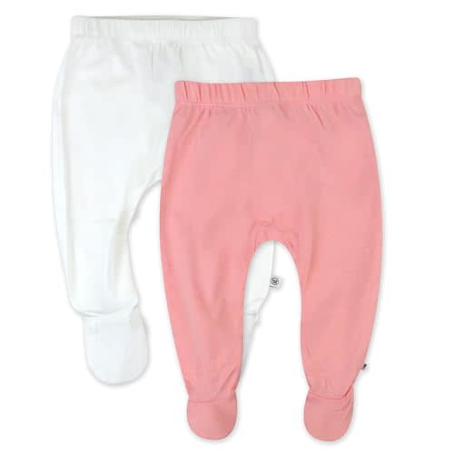 2-Pack Footed Pants Roomy Fit Pull on Bottoms 100% Organic Cotton for Infant Baby Boys, Girls, Unisex