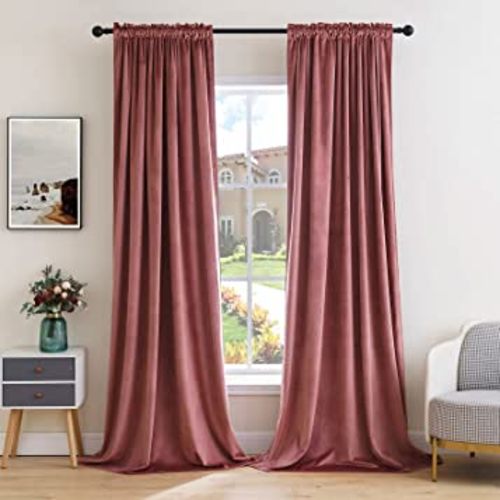MIULEE Dusty Rose Pink Velvet Curtains Thermal Insulated Blackout Curtain Drapes for Bedroom Living Room Darkening 84 Inches Long Curtains Panels Rod Pocket Set of 2