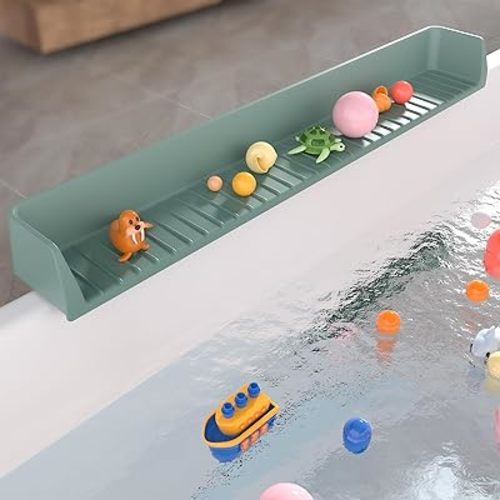 Splash Guard for Bathtub, Silicone Bathtub Water Guard for Tub Kids, Bath Tub Play Shelf Toy Holder for Kids, Tub Splash Guard Prevent Water Spills in Bathroom, Toddler Bath Essentials (Aqua)