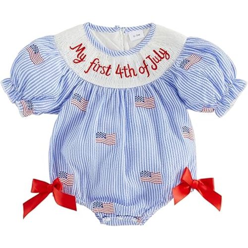 Baby Girl Halloween Outfit Pumpkin Bubble Romper Short Sleeve Stripes Jumpsuit Cute Smocked Clothes