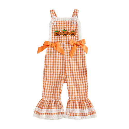 Loicainy Baby Toddler Girl Halloween Jumpsuit 6 12 18 24 Months 2T 3T 4T Sleeveless Pumpkin Embroidery Overalls Pants Clothes