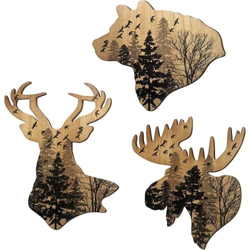 VividLadybug Trio Wildlife Accent Wood Wall Hanging Woodland Animal Wall Art Wood Wall Art Hanging Rustic Animal Cottage Decor Home Cottage Wall Decor Set of 3