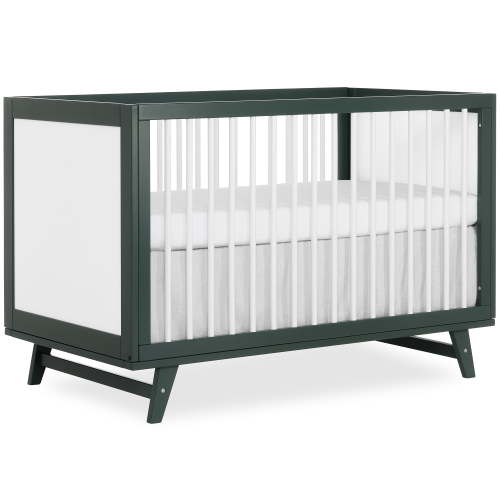Dream On Me Carter 5-in-1 Full Size Convertible Crib / 3 Mattress Height Settings/JPMA Certified/Made of New Zealand Pinewood/Sturdy Crib Design, Olive & White Olive and White