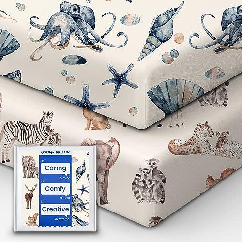 Premium Fitted Baby Boy Crib Sheets for Standard Crib Mattress - Ultra-Soft Jersey Knit Crib Mattress Sheet, Safe and Snug, Durable, Stylish Crib Sheet, 28''x52''x9'' Extra Deep Pocket