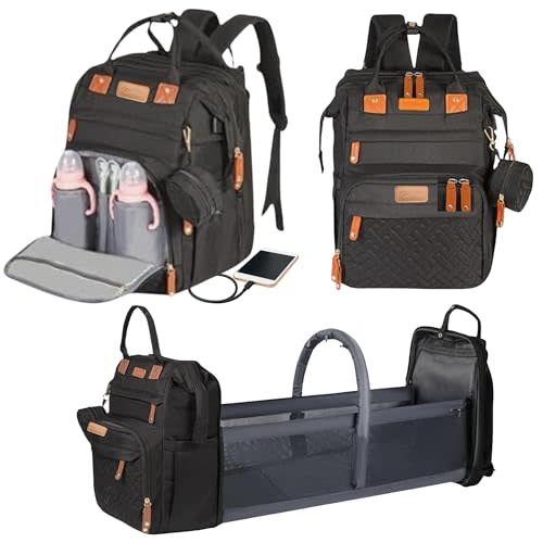Baby Diaper Bag with Changing Station, Waterproof Diaper Bag Backpack for Mom/Dad, Baby Shower Gifts, w/USB Charging Port, Insulated Bottle Holders & Pacifier Case, XL Storage Backpack, Black