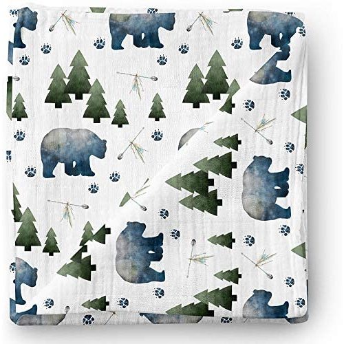 AENNE BABY Muslin Swaddle Blanket for Boys & Girls, Infant Toddler Quilt, Luxurious Wrap, Soft and Silky Stroller & Nursing Cover, Tribal Bear in Woodland Blankie, Large 47"x 47", 1 Pack