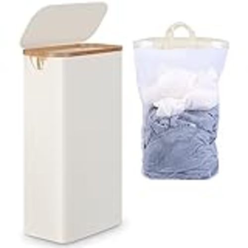 Amazon.com: StorageWorks Large Laundry Hamper with Lid, 100L Tall Laundry Basket with Bamboo Handles and 2 Removable Inner Bag, Collapsible Laundry Hamper for Clothing, Toys, Towels, Beige, 1-Pack : Home & Kitchen