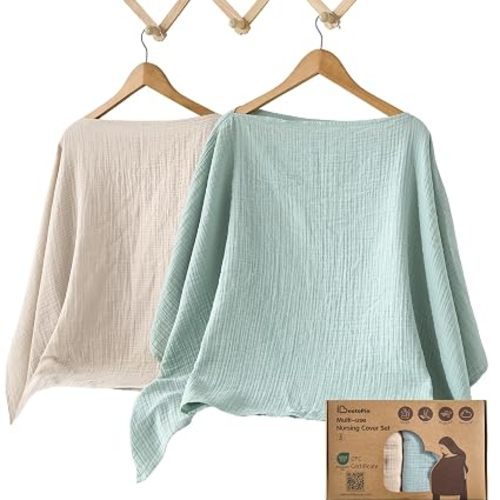 Cotton Muslin Nursing Cover, 2 Pack, 360° Full Privacy Poncho