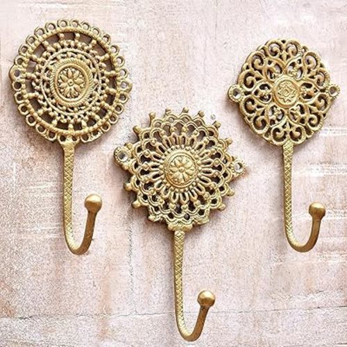 Indian Shelf 3 Wall Gold Decorative Wall Hooks Boho Brass Shabby Chic Hooks Unique Boho Coat Rack Gold Vintage Hook for Hanging Coat