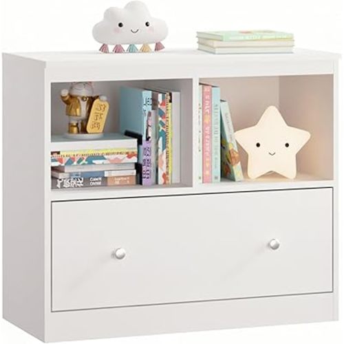 Ikebana Kids Toy Storage Organizers, Toddlers Bookshelf with Drawer