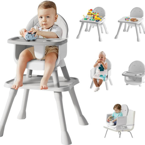 6 in 1 Baby High Chair for Babies and Toddlers, Booster Seat, Kids Learning Table & Chair (Grey)