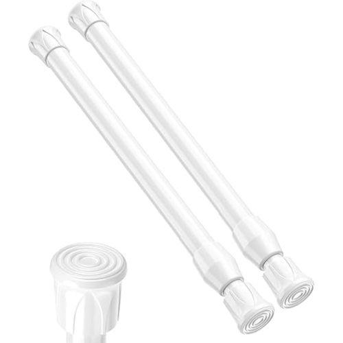 Tension Curtain Rod 12-20inches Small Tension Rods White Adjustable Spring Tension Curtain Rods 2 Pack Mini Curtain Rod Short for Cupboard Closet Rod Kitchen Drawers No Drill Cupboard Cabinets