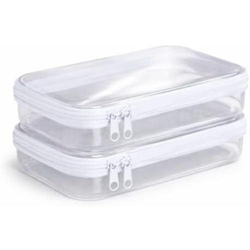 Maple & Lark Bliss Bins - Hard Sided Clear Zipper Case for Storage - Professional-Grade Plastic Clear Zipper Pencil Case, Toiletry Pouch, Travel Organizer, Cosmetic Bag, Toy Storage Bins (2 Pack, S)