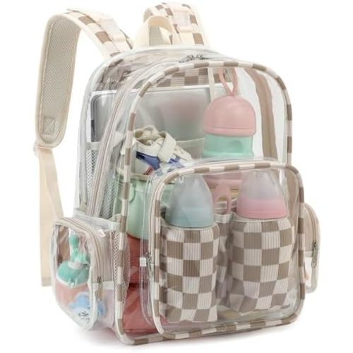 Clear Baby Diaper Bag Backpack for Mom, Large Capacity Travel Nappy Bag for Boys & Girls with Stroller Straps (Corduroy Checkered Brown)