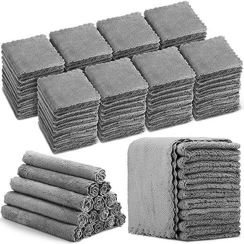 Handepo 100 Pack Baby Washcloths Bulk 10 x 10 Inch Microfiber Coral Fleece Baby Face Towels Absorbent and Soft Wash Cloths for Newborns Infants and Toddlers (Grey)
