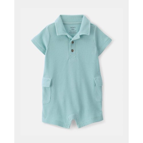 Baby Boy Waffle-Knit Polo Romper - Turquoise | Carter's