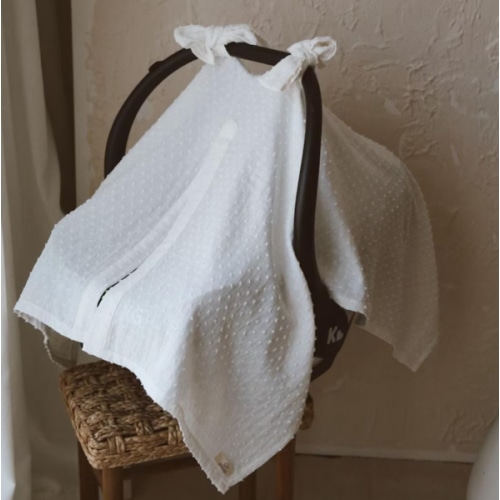 Cotton Muslin Baby Car Seat Canopy Cover, Bow Accents, Stroller Protection