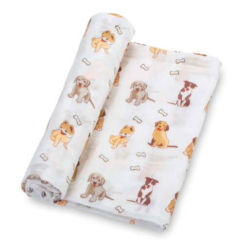 LollyBanks Puppies Love Muslin Swaddle Blanket- 100% Cotton - 47"x47" - 1 Pack