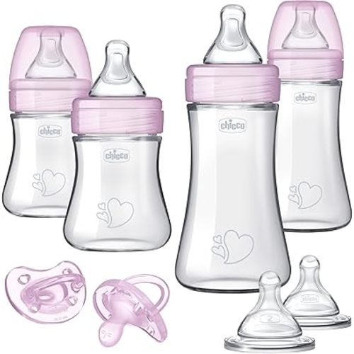 Chicco Duo Newborn Hybrid Baby Bottle Starter Gift Set with Invinci-Glass Inside/Plastic Outside - Pink