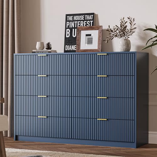 MAISONARIA Navy Dresser for Bedroom, 8 Drawer Double Dresser, Modern Chest of Drawers for Bedroom, Living Room, Entryway and Closet, 55" L x 15.7" D x 37.4" H