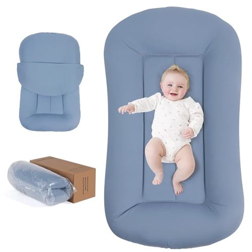 Baby Lounger for Newborn, 0-24 Months, Soft Cotton, Infant Lounger for Home and Travel, Portable Playtime Baby Nest, Including Cover(Pink), Pallet of Product