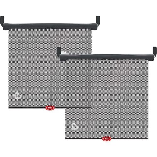 Munchkin Brica Sun Safety Car Window Shade with Heat Alert, Helps Block UVA/UVB Rays, 2 Pack, Black