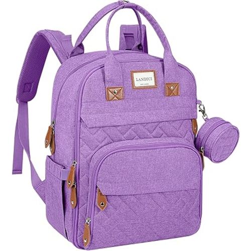 LANDICI Diaper Bag Backpack, Multifunction Baby Diaper Bags with Changing Pad, Stroller Straps & Pacifier Case, Travel Essentials Back Pack for Mom Dad Boy Girl, Large Capacity, Waterproof, Lavender