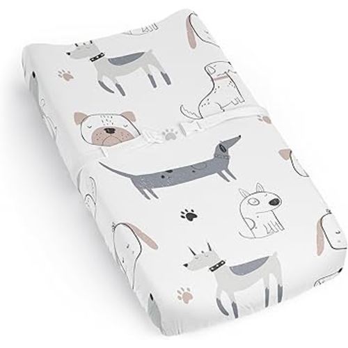 Sweet Jojo Designs Dog Boy Girl Unisex/Gender Neutral Baby Changing Pad Cover Sheet Infant Newborn Diaper Table Change Mat Cover Grey Taupe Blue Modern Puppy Pet Watercolor Puppies Bulldog Paw Print