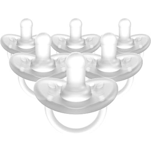 Evenflo Feeding Balance Plus Stage 1 Cylindrical Baby, Newborn and Infant Pacifier - Developed with Pediatric Feeding Specialists - 0 to 6 Months - Clear - (Pack of 6)