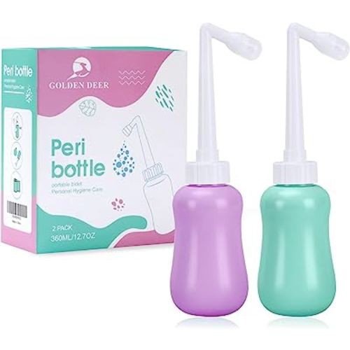 GOLDEN DEER 2 Pack Peri Bottle for Postpartum Care for Perineal Recovery 12.7 OZ Purple&Turquoise