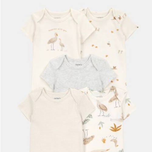 Baby 5-Pack Striped Birds Short-Sleeve Cotton Bodysuits - Ivory | Carter's