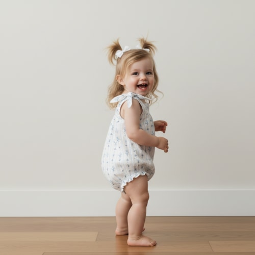 Organic Tie Shoulder Bubble Romper - Blue Vines