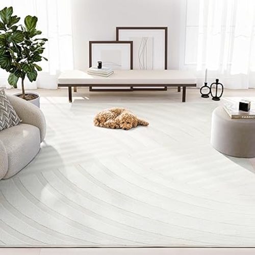 Abani Zen 8' x 10' Cream Rug – Neutral Modern Linear Pattern, Large Soft Area Rug for Living Room & Bedroom, Durable & Easy to Clean