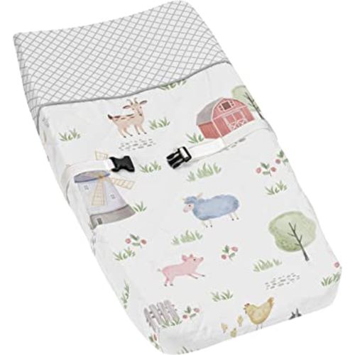 Sweet Jojo Designs Farm Animals Boy or Girl Baby Nursery Changing Pad Cover - Watercolor Farmhouse Lattice Horse Cow Sheep Pig