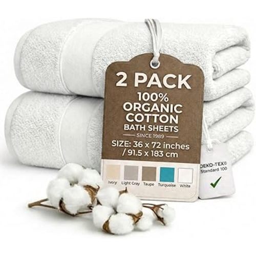 Oversized Bath Towels - 36 x 72 Extra Large Organic Cotton Bath Sheets for Adults | Jumbo Hotel-Size, Ultra Absorbent & Soft | 2 Pack